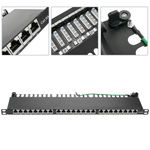 Patch panel rack 24 RJ45 Cat.6A FTP 0.5U negro con peine para gestión de cables - RD04700 - 02