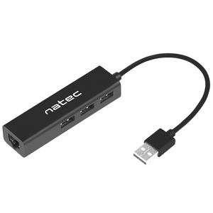 Hub USB tipo A 2.0 de 3 puertos + RJ45 negro Natec Dragonfly NHU-1413